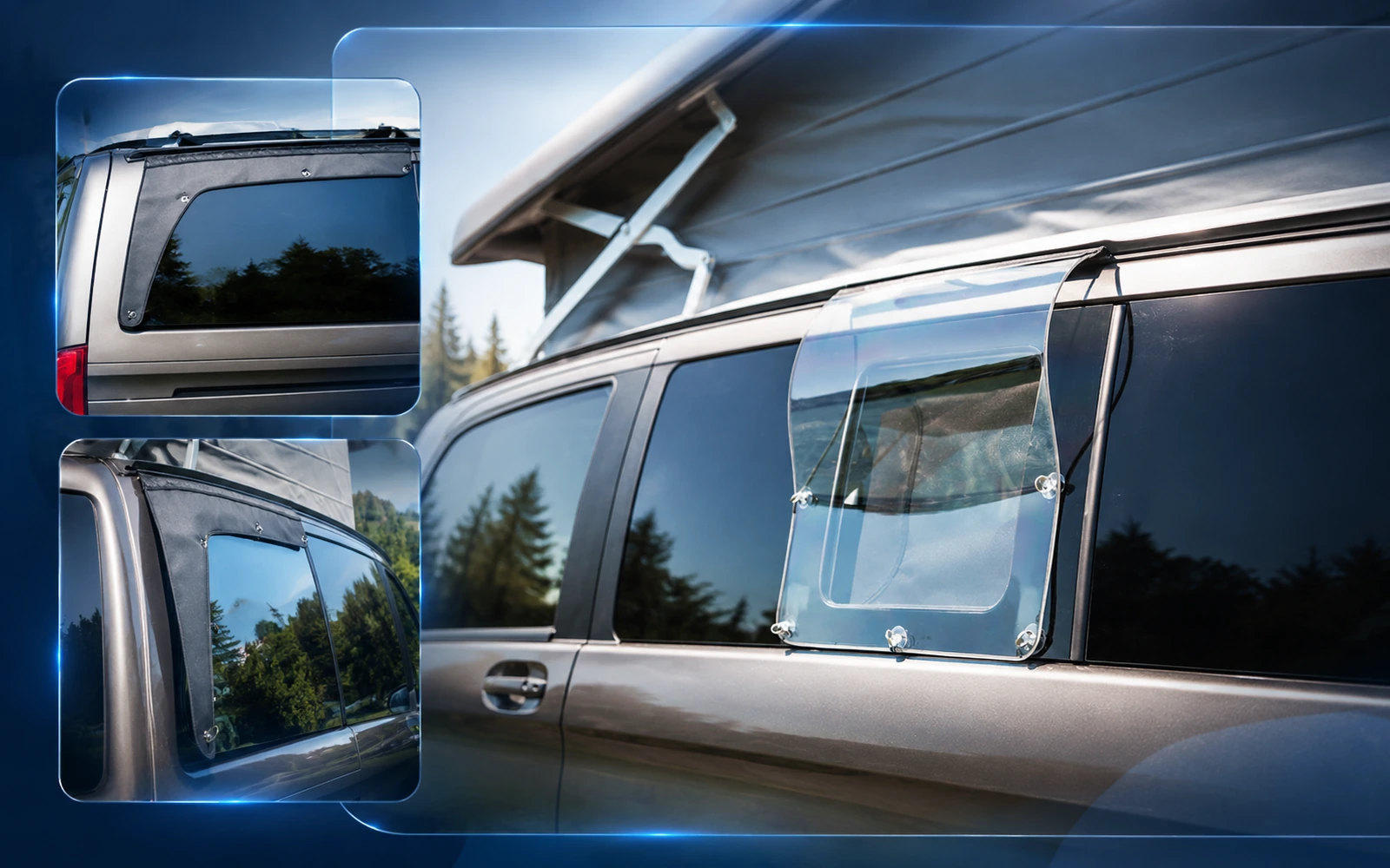 Brandrup AIRSCREEN am Mercedes-Benz Marco Polo als modernes Stauraum- und Belüftungszubehör im hochwertigen Premium-Kategoriebild von neils-und-kraft.shop.