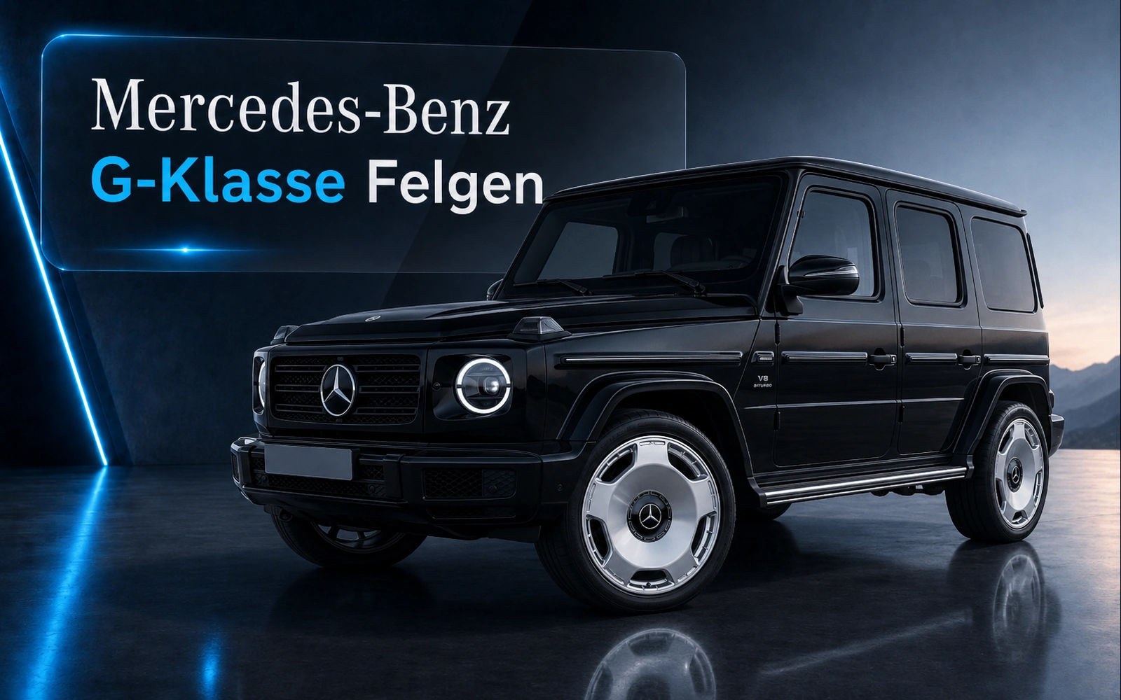 Mercedes-Benz G-Klasse mit exklusiven Leichtmetallfelgen in Silber auf dunklem Hintergrund – Original G-Klasse Felgen für stilvolle und sportliche Fahrzeugoptik