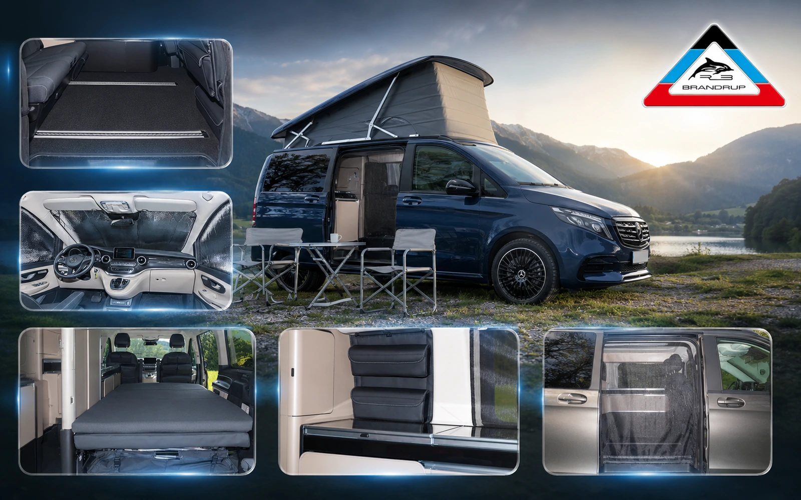 Brandrup Zubehör für Mercedes-Benz Marco Polo Camper mit Campingausstattung, Innenraumdetails und Moskitonetz