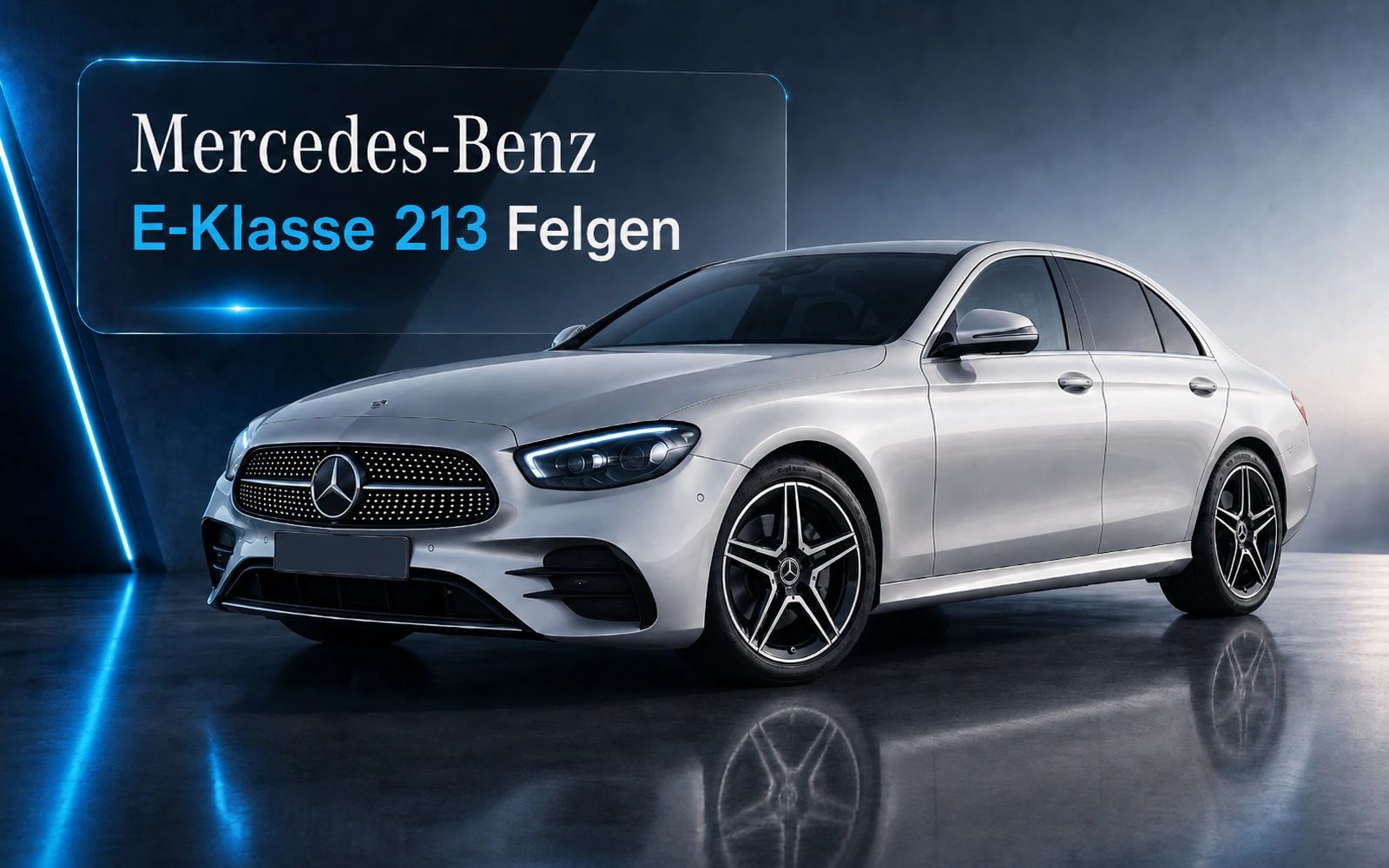 Mercedes-Benz E-Klasse 213 mit sportlichen AMG Felgen auf dunklem Studiohintergrund