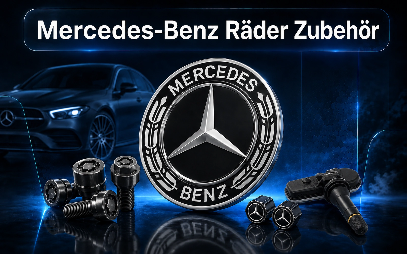 Mercedes-Benz Räder Zubehör mit Stern-Nabendeckel, Felgenschlössern, Ventilkappen und Reifendrucksensor für Original Mercedes-Benz Felgen