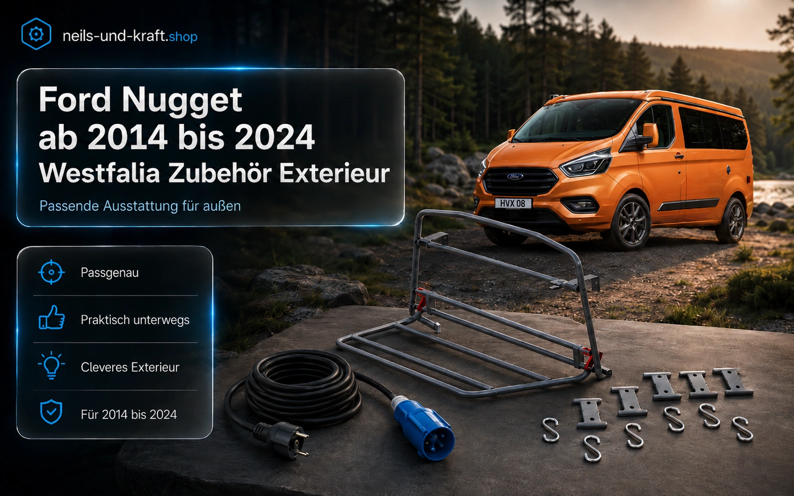 Westfalia Exterieur Zubehör für Ford Nugget mit Markise Dachträger und Wetterschutz