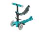 Preview: Kinder-Tretroller 4in1 in mintfarbenem Design, ausgestattet mit einem ergonomischen Sitz und stabilen LED-Rollen für sicheren Stand.