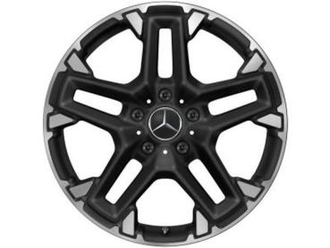 AMG Kreuzspeichen-Leichtmetallrad 20 Zoll in schwarz matt mit glanzgedrehtem Felgenhorn, passend für Mercedes-Benz G-Klasse W463 ab 2018