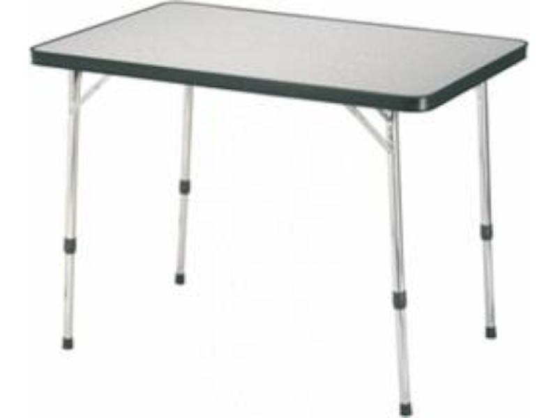Höhenverstellbarer Campingtisch aus Aluminium mit wetterfester Tischplatte.