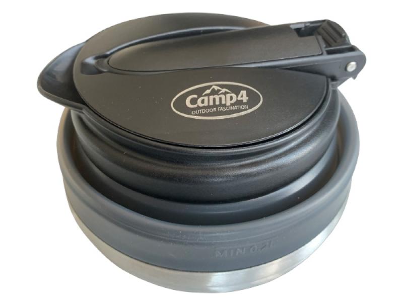 Kompakter Wasserkessel aus Silikon, ideal für Camping und Reisen.