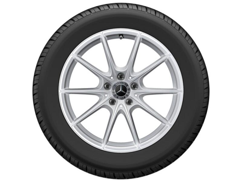 Bild einer eleganten Mercedes-Benz Alufelge mit 10 Speichen und Vanadiumsilber-Finish