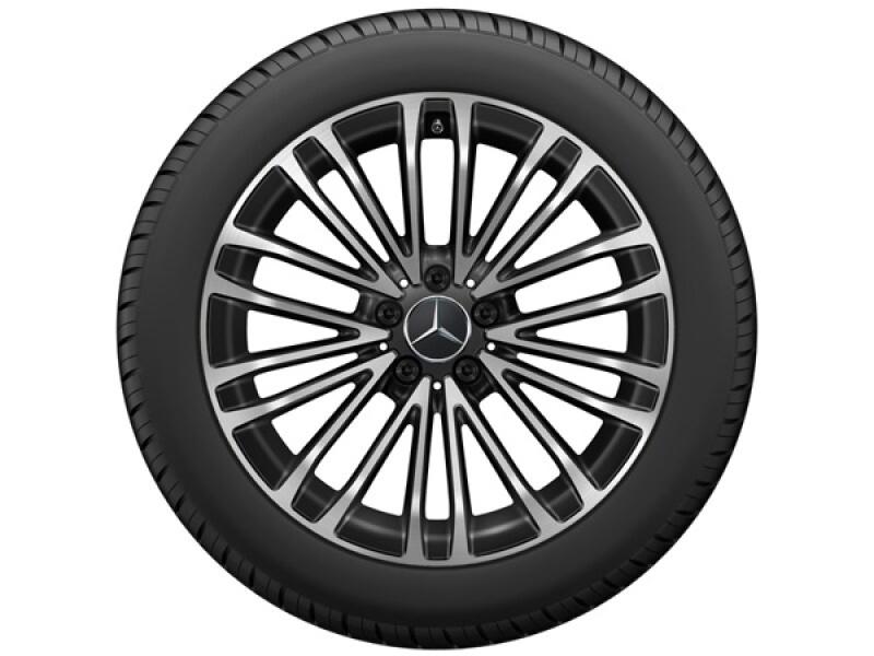 Bild einer eleganten 10-Doppelspeichen-Alufelge mit glanzgedrehtem Finish für die S-Klasse W223