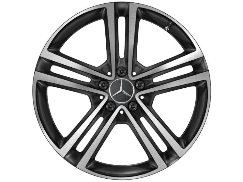 Original Mercedes-Benz 19-Zoll-Felge glanzgedreht in Schwarz für GLC C253/X253 – Ansicht der 5-Doppelspeichen-Designfelge mit Teilenummer A25340132007X23