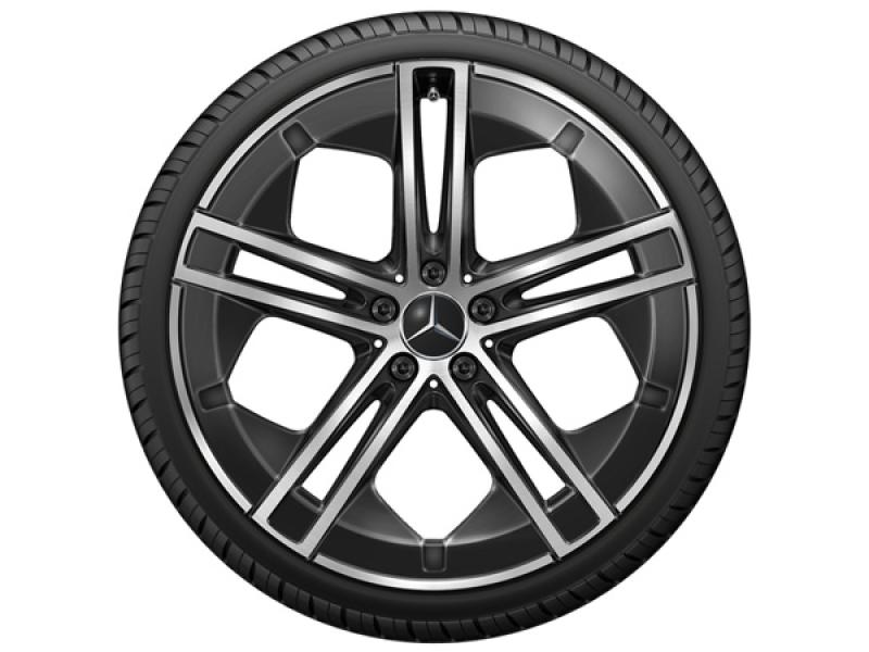 Original Mercedes-Benz 5-Doppelspeichen-Rad EQE Aero 21 Zoll glanzgedreht in Schwarz