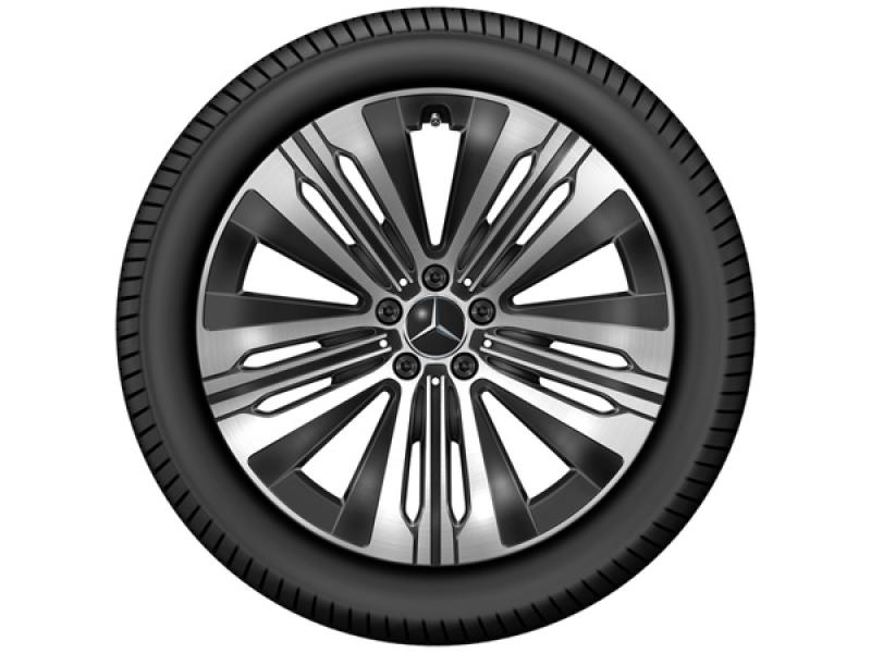 Original Mercedes-Benz 5-Speichen-Rad EQS Aero 20 Zoll glanzgedreht in Schwarz, mit hochwertiger Oberfläche, perfekter Passform und geprüfter Sicherheit für Mercedes EQS Modelle, Artikelnummer A29740107007X23.