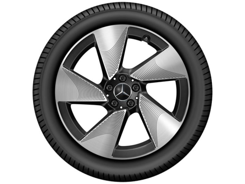 Original Mercedes-Benz 5-Speichen-Rad EQS Aero, 20 Zoll, glanzgedrehte Oberfläche in Schwarz, Felge für Vorder- und Hinterachse, hochwertige Aluminiumlegierung, Artikelnummer A29740109009Y73.