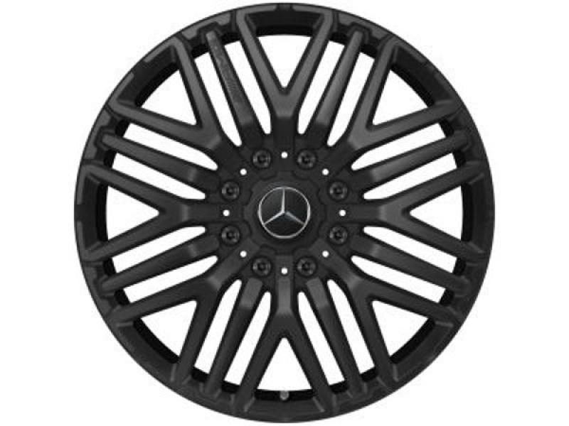 Original Mercedes-Benz AMG Schmiederad 22 Zoll im Kreuzspeichen-Design, schwarz matt, passend für G-Klasse W463, montiert an Vorder- und Hinterachse – hochwertiges Leichtmetallrad mit sportlicher Optik