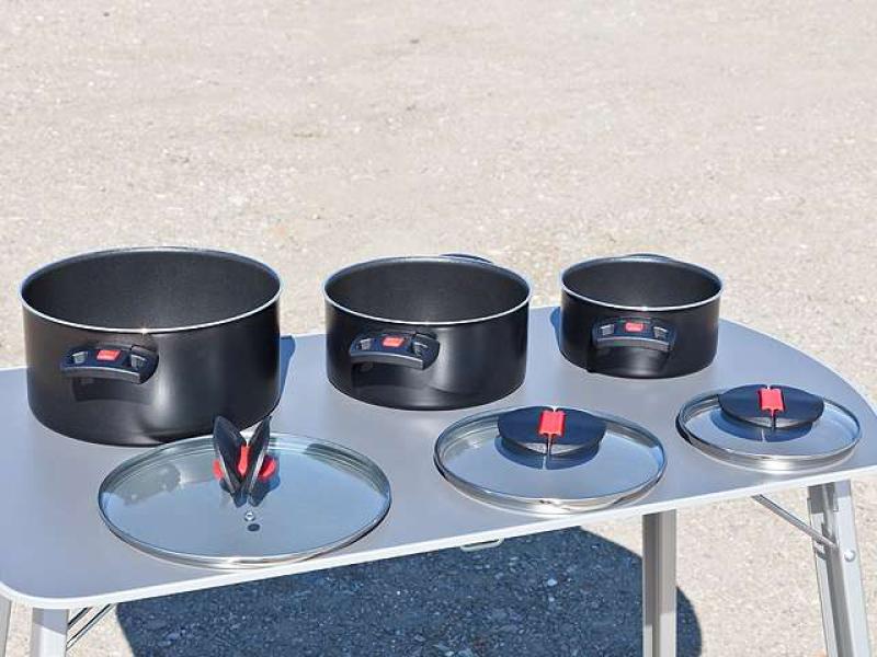 Brandrup Kochset "Click & Cook" mit klappbaren Griffen und Glasdeckel